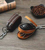 Ekphero Men Genuine Leather Mini Car Key Case Minimalist Zipper Key Holder Storage Bag for Men Double Layer Key Slot Bag with Key Chain