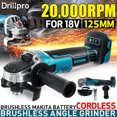 Drillpro Electric Brushless Cordless Angle Grinder M10 125mm Cut for Mak 18V Battery