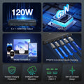 [GaN Tech] Blitzwolf BW-i100 120W 5-Port USB PD Charger 2USB-A+3USB-C PD3.0 QC3.0 AFC FCP SCP PPS PE APPLE Fast Charging Desktop Charging Station EU Plug for iPhone 15 14 13 for Samsung Galaxy Z Flip4 for MacBook Pro for Airpods for Apple Watch