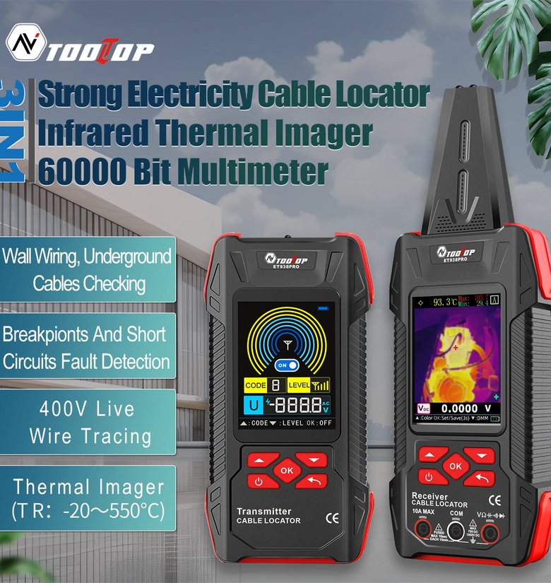 AV TOOLTOP ET938 ET938PRO 3-in-1 Wire Locator Multimeter Infrared Thermal Imaging Camera LCD Screen Rechargeable Lithium Battery Cable Tracking Depth Up to 2m Wide Temperature Range Multitool