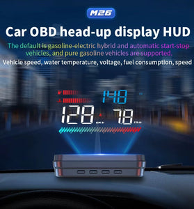 M26 Digital OBD HUD Car Head Up Display Speedometer Voltmeter RPM Water Temp Gauge With Alarm Electronic Car Accessories