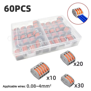 60PCS Electrical Wire Connector Boxed Quick Wiring Connector Electric Cable Terminal Block PCT-212 213 215 Push-in Terminal Blocks