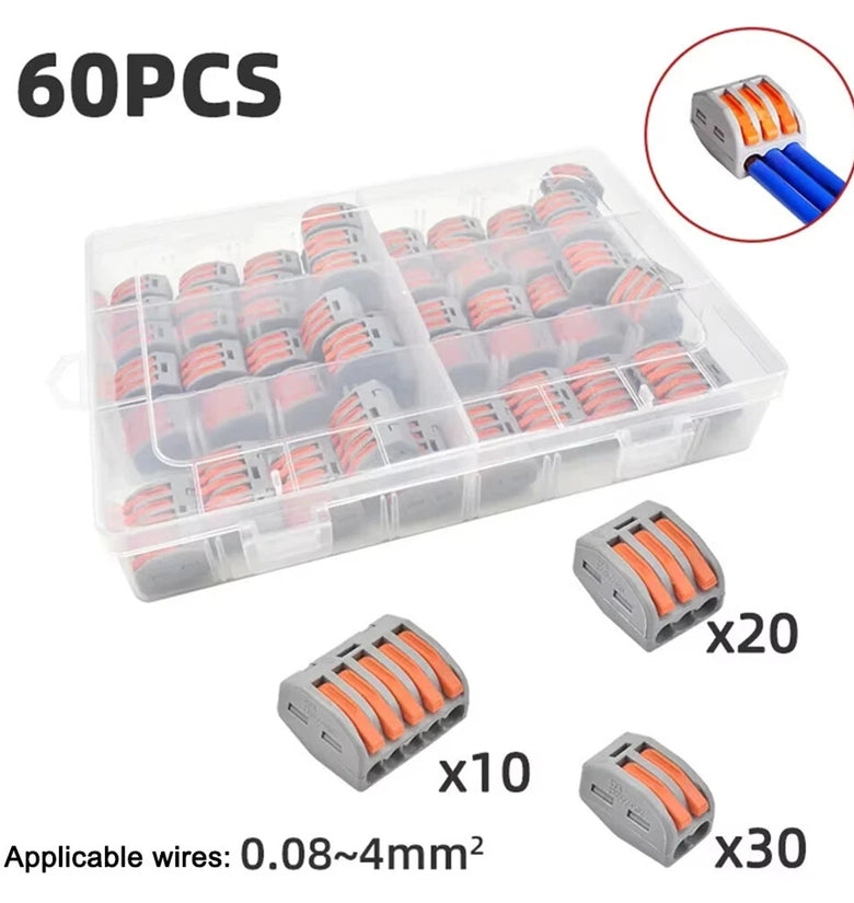 60PCS Electrical Wire Connector Boxed Quick Wiring Connector Electric Cable Terminal Block PCT-212 213 215 Push-in Terminal Blocks