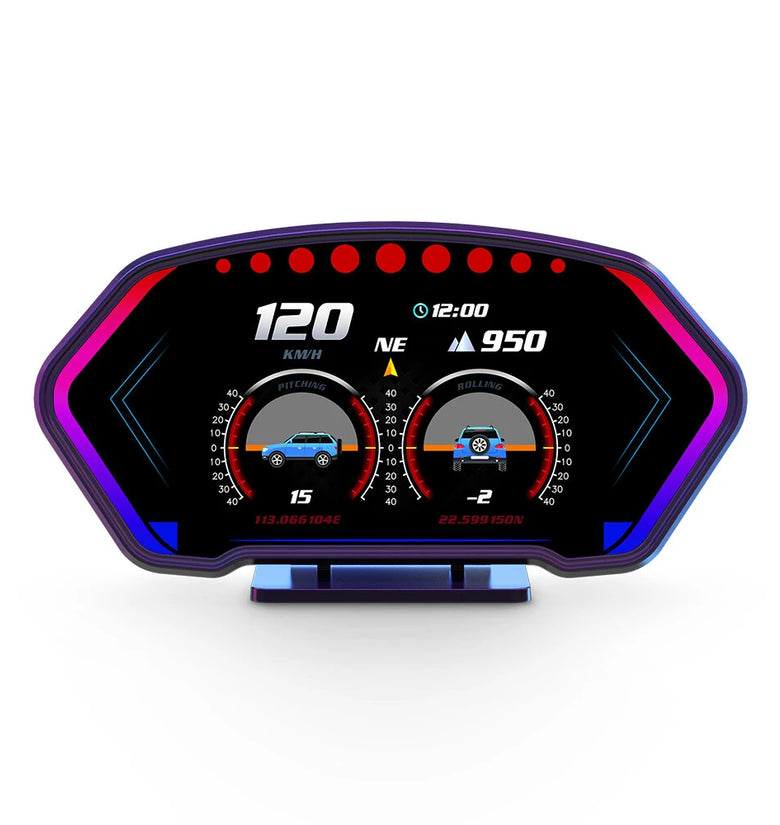 6-inch LCD Screen P3 Car Head Up Display 36 Function OBD+GPS Dual System HUD Slope Meter Accelerometer Breathing Ambient Light