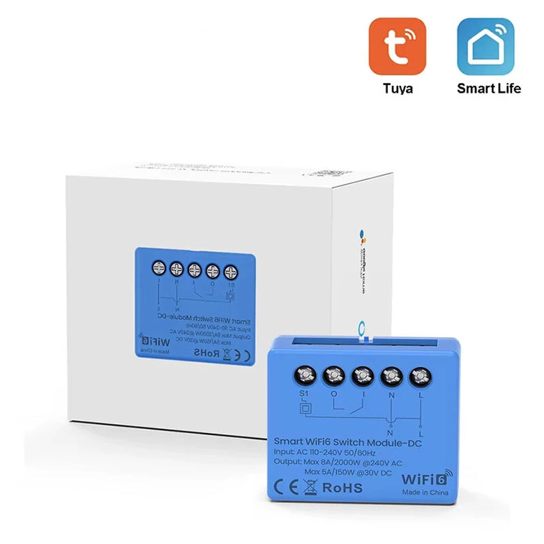 Tuya Mini WiFi 6 Smart Dry Contact Switch Module Timer/Random Timer/Cycle Timer/Schedule/Countdown Function Smart Life APP Works with Alexa Google Home