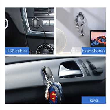 Baseus 4Pcs Car Hooks Organizer Storage Hanger for USB Cable Headphone Key Storage Car Adhesive Hook Hanger