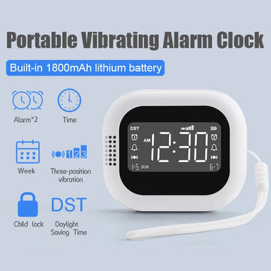 TS-BC700 Portable Vibrating Alarm Clock with 2.75 Inch Screen Multifunction Rechargeable 1800mAh Battery for Deaf / Elderly / Heavy Sleepers