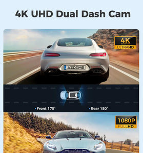 AZDOME GS63H Pro 2CH Dash Cam 4K with Super Night Vision 24H Parking Mode With 64G Memory Card Dual Dash Cam  4K+1080P Front Rear Cameras