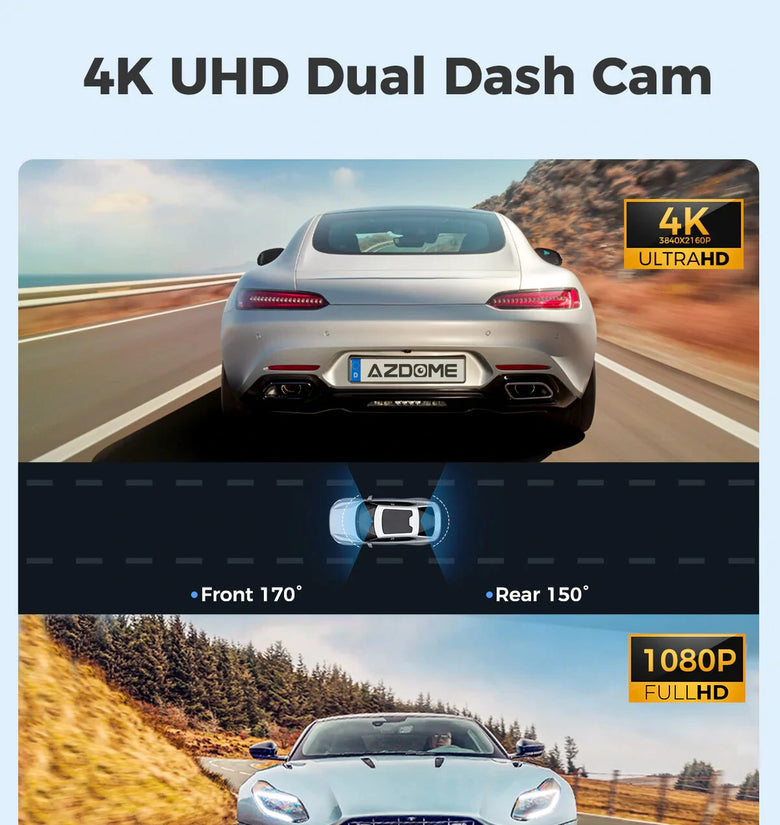 AZDOME GS63H Pro 2CH Dash Cam 4K with Super Night Vision 24H Parking Mode With 64G Memory Card Dual Dash Cam  4K+1080P Front Rear Cameras