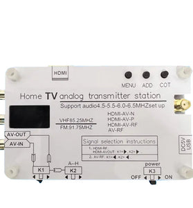 High Definition UHF Wireless Video Analog TV Signal Transmitter with Multi-Source Input Compatibility 1080P AV Conversion System Switching 10-20 Meters Range Adjustable Frequencies Perfect for High Quality Broadcasting and Streaming