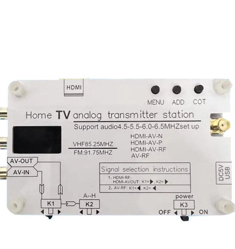 High Definition UHF Wireless Video Analog TV Signal Transmitter with Multi-Source Input Compatibility 1080P AV Conversion System Switching 10-20 Meters Range Adjustable Frequencies Perfect for High Quality Broadcasting and Streaming