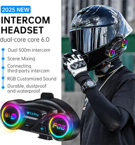Y13Pro Motorcycle Helmet Bluetooth Headset Intercom Distance 500M Stereo Fm Radio Mixing Music Sharing