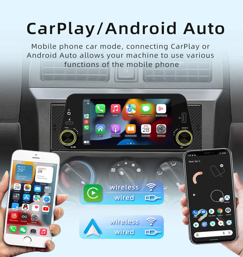 5 Inch Single Din Car Stereo MP5 Player 300PPI Ultra-Clear Touchscreen bluetooth Reverse Interconnection Wireless Apple CarPlay/Android Auto USB Type-C Fast Charge