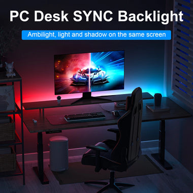 DX Light 1.6m USB RGBIC LED Strip Lights Music Sync & Screen Sync Strip Light for Gaming PC Desk Bedroom Ambiance