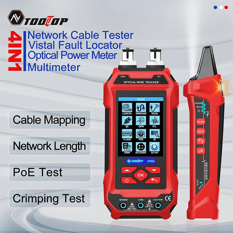 AV TOOLTOP ET636/ET638 Cable Tester and Multimeter 3.2-Inch Color Screen DCV ACV DCA ACA Resistance Capacitance Frequency Rechargeable Battery