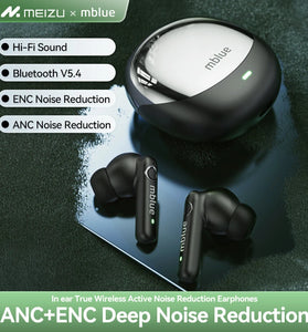 MEIZU Mblue AR09 TWS bluetooth 5.4 Earbuds Wireless ANC Earphone -28dB Noise Cancelling+ENC Noise Reduction 10mm Driver Unit Spatial Audio 24H Playback Touch Control In-ear Sports Headphones