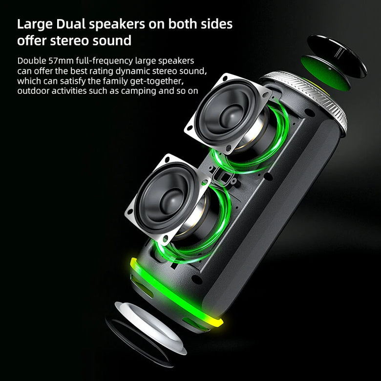 EBS-616 Portable bluetooth Speaker Dual 57mm Full-frequency Speakers RGB Light TWS 2000mAh TF Card Playback Outdoor Wireless Speakers with Lanyard
