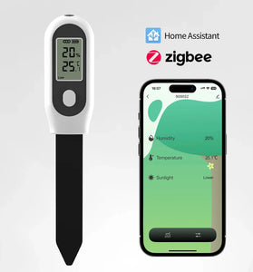 Tuya Zigbe Soil Moisture Sensor 3 in 1 Humidity Temperature Sunlight Meter Screen/APP Control for Plants Pots Garden