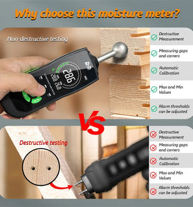 R&D MT68 Digital Wood Moisture Meter Non-contact Timber Damp Detector LCD Screen Hygrometer Alarm Humidity Tester Pinless Detect