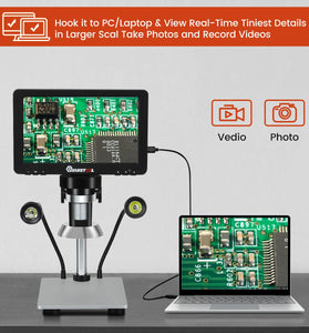 Mustool DM9 Digital Microscope 7-inch 1200X Magnifying w/Reflect cover High Resolution 1080FHD Video Adjustable LED Lights Manual Focus Remote Control Compatible with Windows and Ma OS