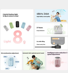 MOMA LARK A1 Wireless Lavalier Microphone 48kHz/24bit HD Noise Reduction 200m Transmission 3-Level Adjustable EQ 27H Battery Live Streaming Mic