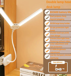 Dual Head LED Desk Lamp Clip On Lamp,Flexible Gooseneck Table Lamp 3600mAh USB Charging Clamp Lamp Touch Dimming