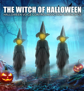 Elfeland 1/3pcs Faceless Voice-Activated Floating Witch Decor with 7-Color Glowing Head & Sound Effects Life-Size Scary Halloween Prop