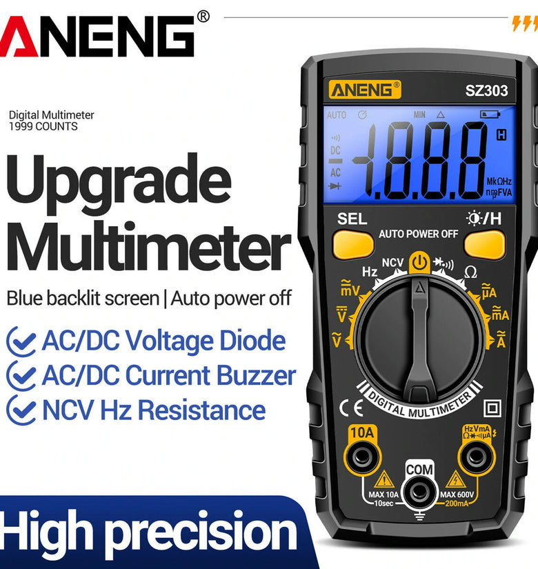 ANENG SZ303 Multifunctional Measure Meter with Accurate AC/DC Voltage Current Resistance Hz Reading Convenient Auto Power Off Compact Portable Backlit Display Top Electrical Testing Tool