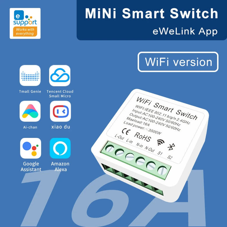 EWELINK 16A WiFi Switch eWeLink APP Smart Home Automation BreakerRelay Module Bi-directional Control Timer Countdown Function Voice Control with Alexa Google Home