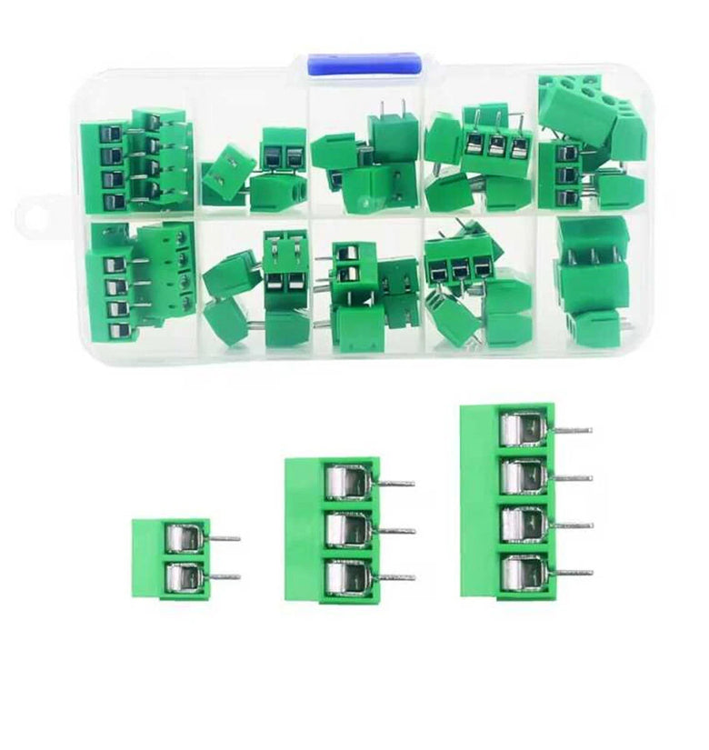 50PCS PCB Terminal Block Connector Pitch 5.0mm Straight Pin KF301 2P 3P 4P Screw PCB Terminal Blocks Connector Assortment Kit