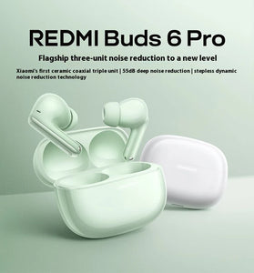 Xiaomi Redmi Buds 6 Pro TWS bluetooth Earbuds Wireless ANC Earphone 55dB Depth Noise Cancelling 3-Mic AI Call Noise Reduction Three Moving Coil 360 Surround Sound HD Audio 36H Playback Low Gaming Latency In-ear Sports Headphones