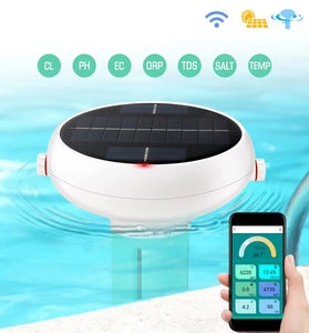 Tuya Zigbe WiFi Pool Water Quality Tester 7-in-1 Monitoring pH Chlorine Salinity Solar USB Charging App Control