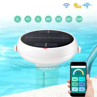 Tuya Zigbe WiFi Pool Water Quality Tester 7-in-1 Monitoring pH Chlorine Salinity Solar USB Charging App Control