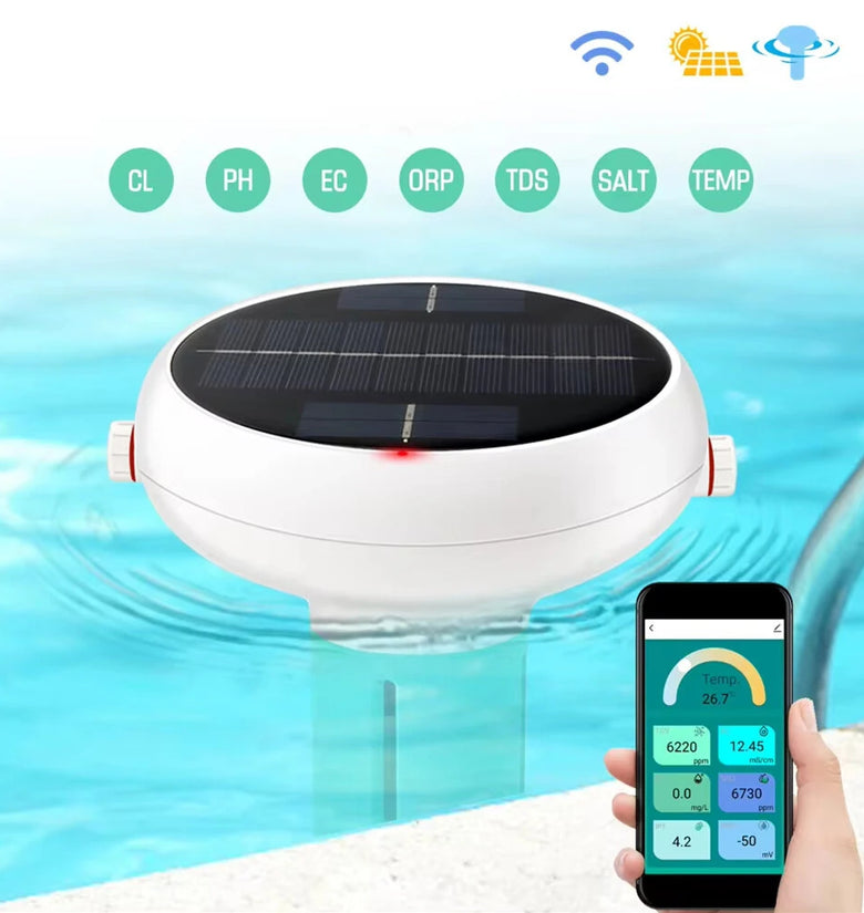 Tuya Zigbe WiFi Pool Water Quality Tester 7-in-1 Monitoring pH Chlorine Salinity Solar USB Charging App Control
