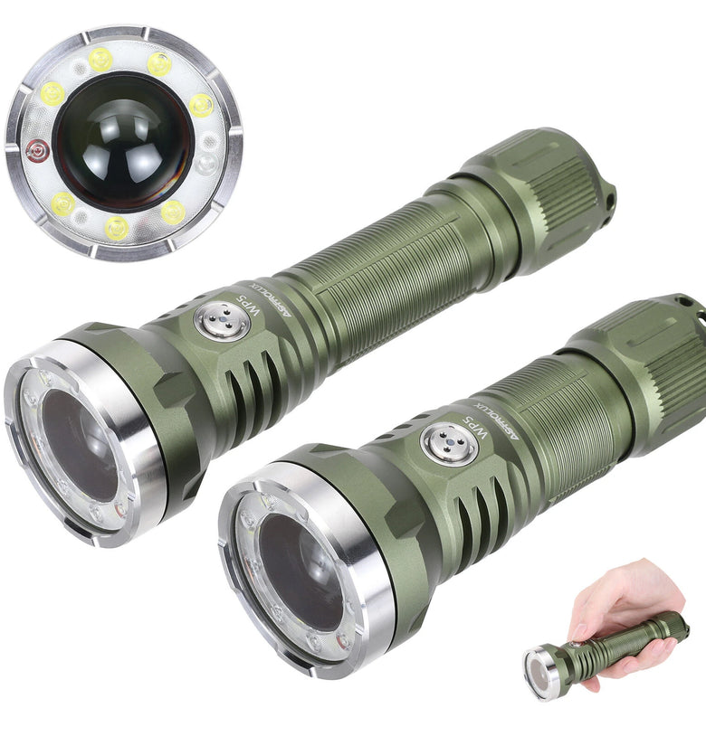 Astrolux WP4 / WP5 1350M Long Distance Throwing LEP Flashlight 3in1 with 1200LM LED Flood Light & Red Blue AUX Light EDC Strong Spotlight Waterproof Search Torch With Type-C Charging 21700 Li-ion Battery