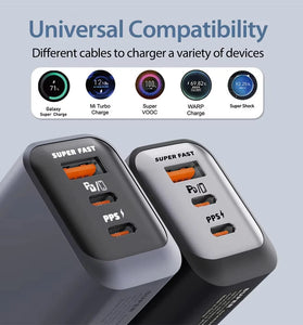 150W 3-Port USB PD Charger USB-A+2USB-C PD QC3.0 Fast Charging Wall Charger Adapter EU Plug for iPhone 17 17Pro Max 16 15 14 for Huawei Mate XTs for Xiaomi 17pro for OPPO for VIVO