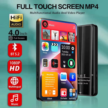 4-inch Touch Screen MP3 Player bluetooth Hi-Fi Sound Built-in 16GB Memory 24H Playback FM Radio Recording Ebook 1000mAh Battery Portable Music Player Lossless Music