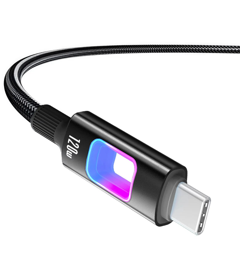 6A PD120W USB-A to USB-C Cable with RGB Hollow LED Light Support PD Fast Charging Data Transmission Tinned Copper Core Line 1M/2M Long for iPhone 17 17Pro 16 15 Pro Max for Huawei Mate XTs for Xiaomi 17pro for OPPO