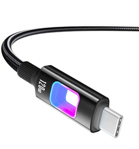 6A PD120W USB-A to USB-C Cable with RGB Hollow LED Light Support PD Fast Charging Data Transmission Tinned Copper Core Line 1M/2M Long for iPhone 17 17Pro 16 15 Pro Max for Huawei Mate XTs for Xiaomi 17pro for OPPO