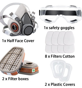 Reusable Half Face Cover Gas Mask with Safety Glasses Double Filtration for Chemical Organic Vapor Welding Woodworking Protection
