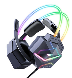 ONIKUMA X20 RGB Gaming Headset Wired Earphone 50mm Drive Unit Stereo Surround Sound Breathable Earmuff USB 3.5mm Wired Gamer Headphones with Omnidirectional Microphone