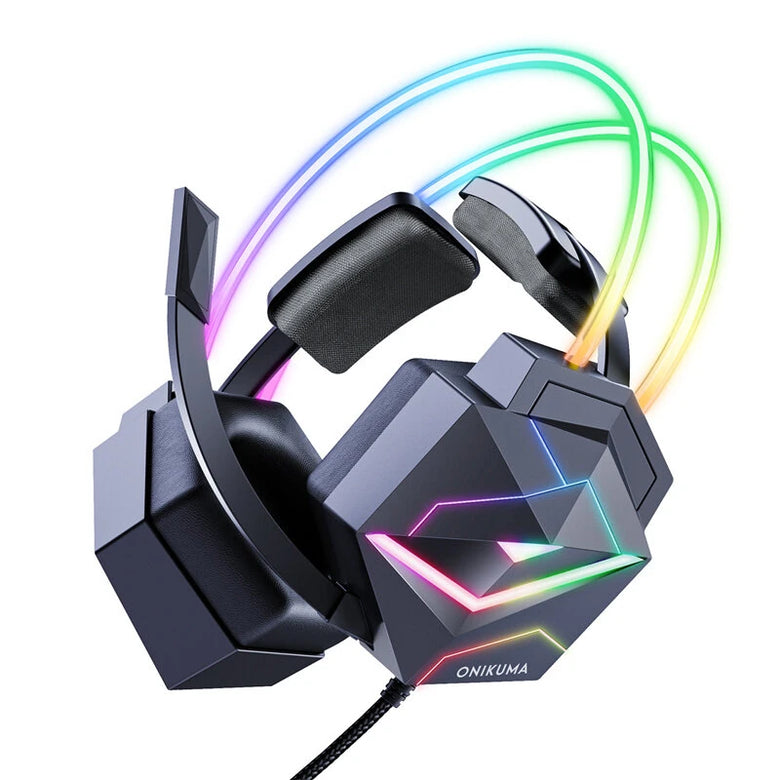 ONIKUMA X20 RGB Gaming Headset Wired Earphone 50mm Drive Unit Stereo Surround Sound Breathable Earmuff USB 3.5mm Wired Gamer Headphones with Omnidirectional Microphone