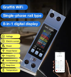 KEWEISI 8-in-1 Energy Meter Voltage Current Power Monitoring TFT Screen WiFi Remote Control Din Rail Installation Overvoltage Undervoltage Protection