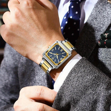 POEDAGAR Luxury Fashion Men's Square Business Quartz Watch Waterproof Luminous Stainless Steel Strap Men Watches