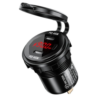 12-24V 90W Metal Car Charger Socket Dual 45W USB C Type C PD with ON/OFF Switch Voltage/Power Display for SUV Motorcycle Truck Boat Bus RV ATV