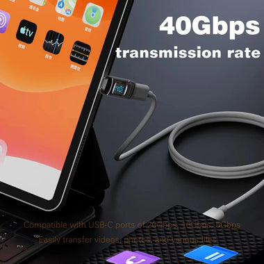 90 Degree USB-C Adapter Right Angle U Shape USB4 Type-C Adapter 40Gbps with LED Display PD 140W 8K Extender for Thunderbolt 3/4