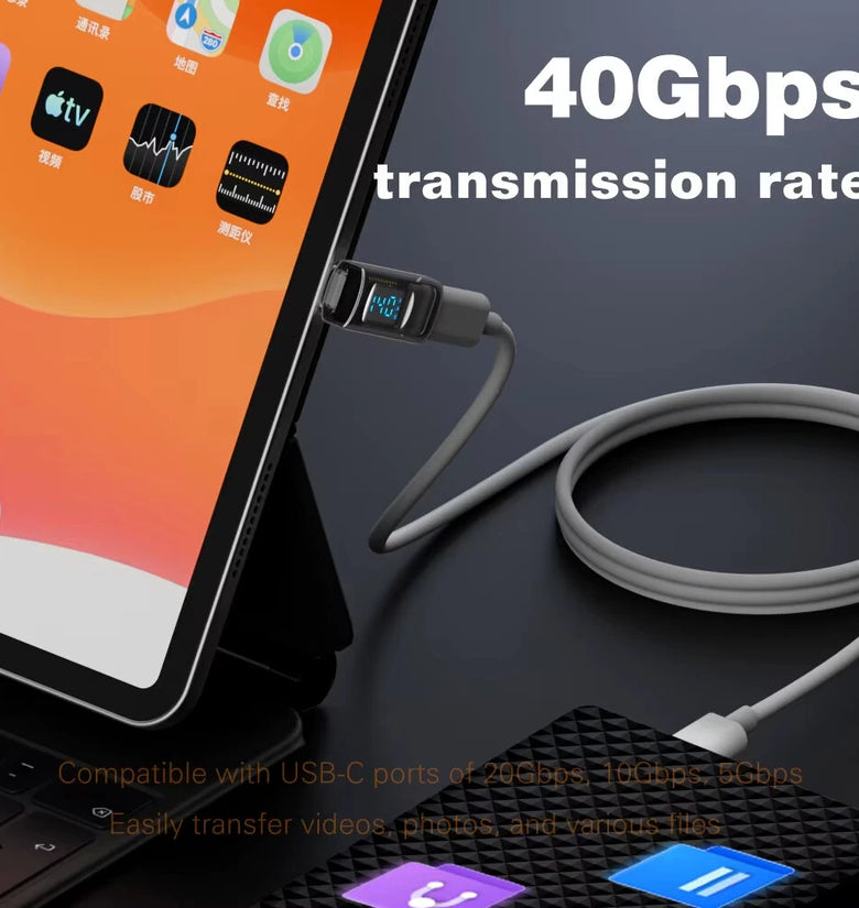 90 Degree USB-C Adapter Right Angle U Shape USB4 Type-C Adapter 40Gbps with LED Display PD 140W 8K Extender for Thunderbolt 3/4