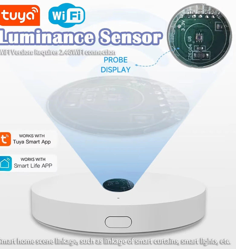 Tuya WiFi/Zigbee3.0 Light Sensor Luminance Sensor Illumination Brightness Detector Smart Home Linkage of Smart Curtains Smart Life APP Work with Alexa Google Assistant