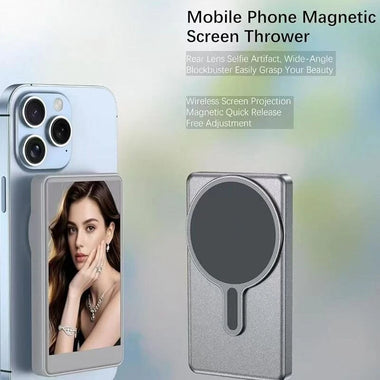 Magnetic Phone Selfie Monitor Screen for Smartphone Rear Camera Selfie with bluetooth Button Vlog Live Stream for iPhone Android Phone