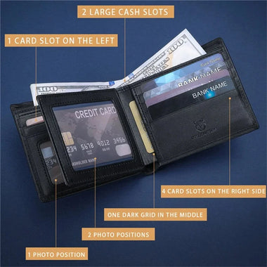 BULLCAPTAIN Business Casual Billfold Cowhide Leather Men Wallet with Gift Box Short Crocodile Pattern Holder RFID Money Clip Gift for Boyfriend Father Husband Gift